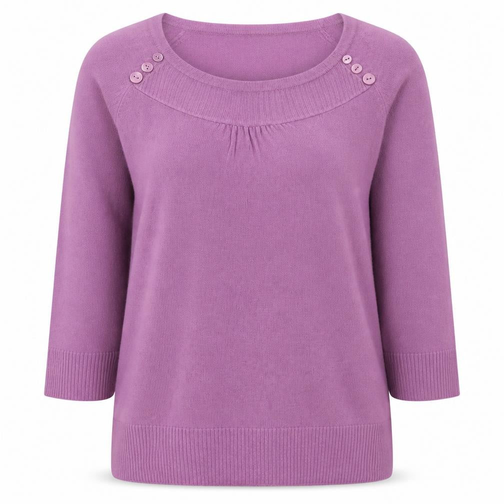 Front view of M&Co women’s purple round neck acrylic jumper, size M