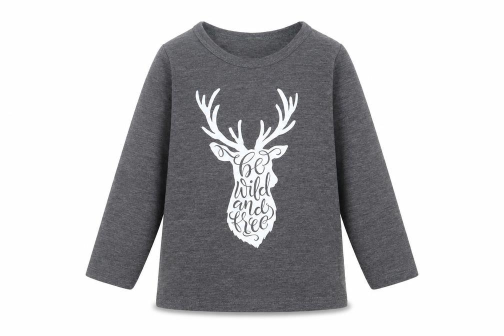 Front view of Pat Pat boys’ grey polyester basic casual, size 2, years crew neck pullover - be wild and free