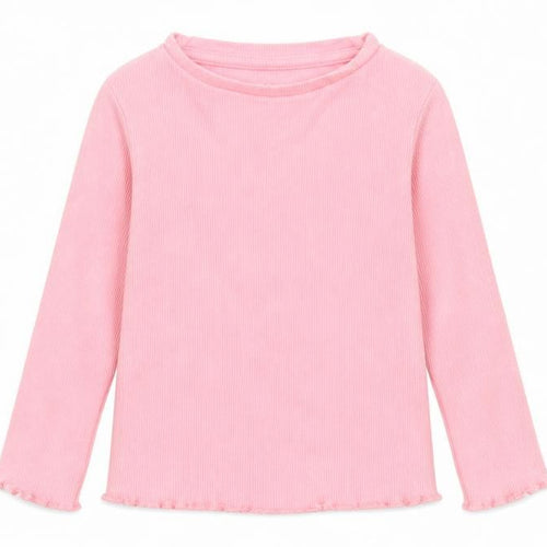 F&F Girls Pink  Cotton Basic Casual Size 12-18 Months Crew Neck Pullover - Lettuce Edging