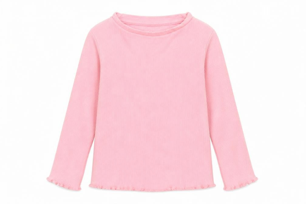 F&F Girls Pink  Cotton Basic Casual Size 12-18 Months Crew Neck Pullover - Lettuce Edging