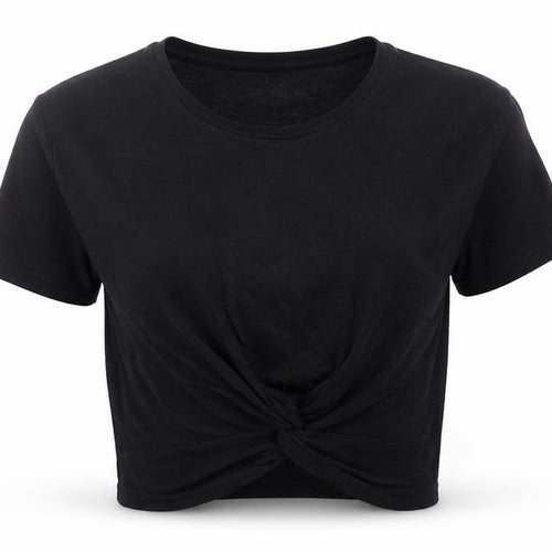 Primark Womens Black  Viscose Cropped T-Shirt Size 4 Crew Neck