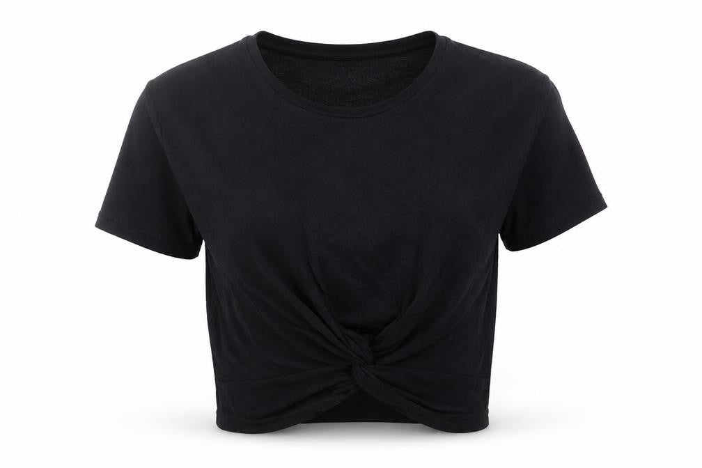 Primark Womens Black  Viscose Cropped T-Shirt Size 4 Crew Neck