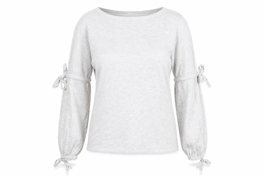 Front view of River Island women’s grey crew neck viscose jumper, size UK 8