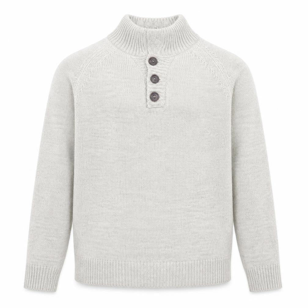 Front view of Industrialize men’s grey high neck acrylic jumper, size S