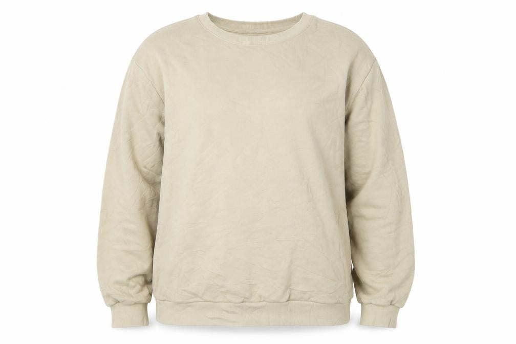Front view of H&M women’s beige cotton pullover sweatshirt, size S, pullover