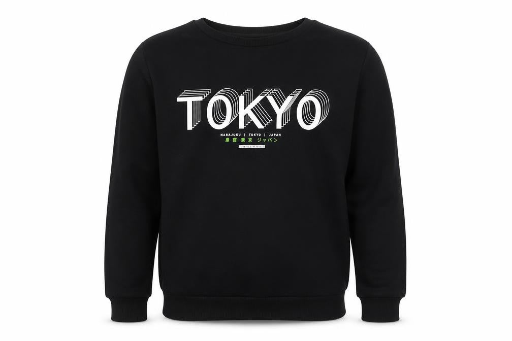 Front view of Primark boys’ black cotton pullover sweatshirt, size 12-13, years pullover