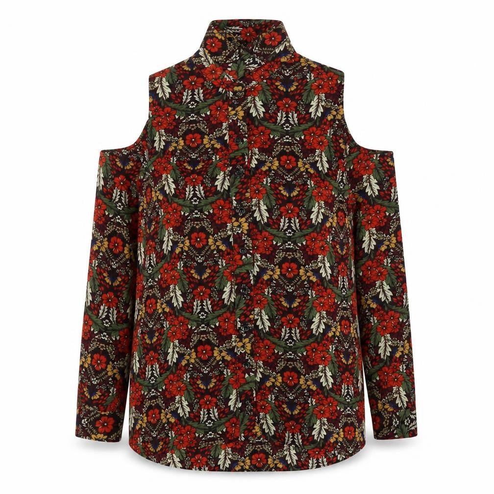 Front view of Glamorous women’s multicoloured floral polyester basic button-up, size UK 6, collared