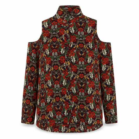 Front view of Glamorous women’s multicoloured floral polyester basic button-up, size UK 6, collared