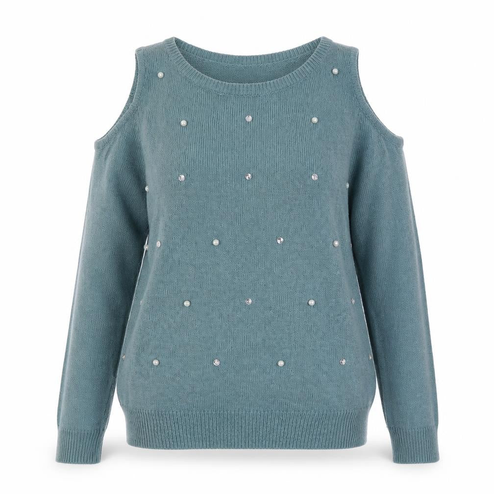 Front view of Miss Selfridge women’s green round neck viscose jumper, size UK 8