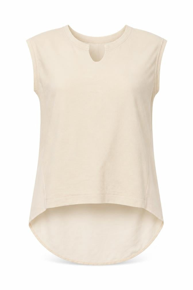 Front view of Gate women’s beige polyester basic blouse, size M, v-neck