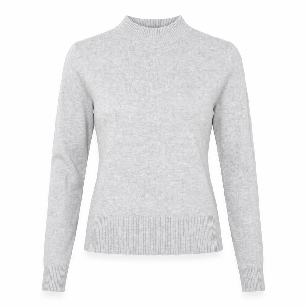 Front view of New Look women’s grey mock neck viscose jumper, size UK 8