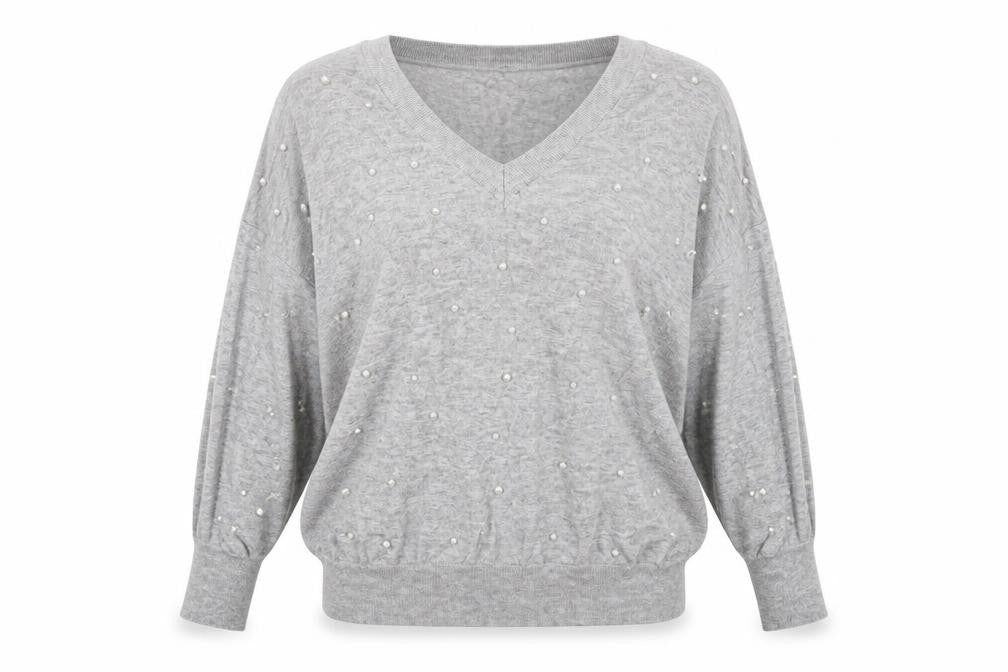 Front view of Jubylee women’s grey v-neck viscose jumper, size M