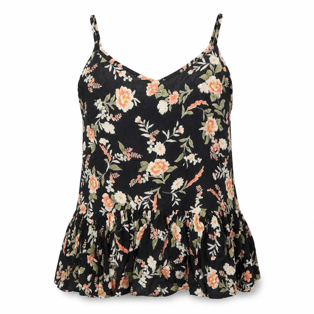 Miss Selfridge Womens Black Floral Viscose Basic T-Shirt Size 8 Scoop Neck