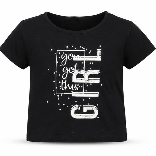 George Girls Black  Cotton Pullover T-Shirt Size 6-7 Years Crew Neck