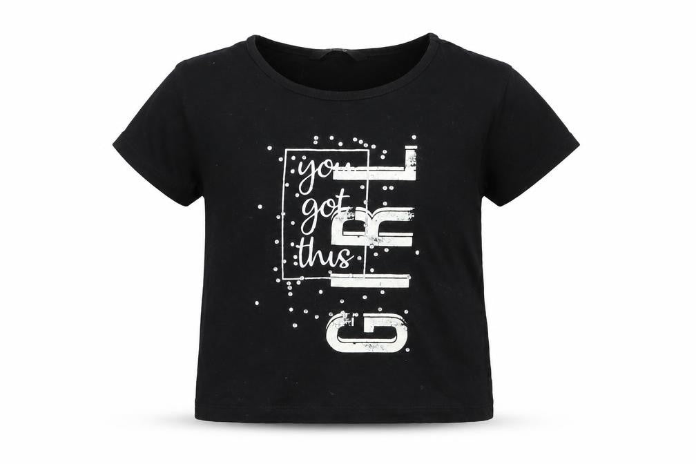 George Girls Black  Cotton Pullover T-Shirt Size 6-7 Years Crew Neck
