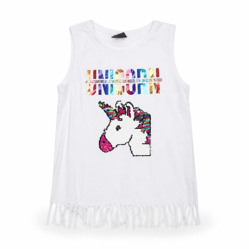 Primark Girls White  Cotton Camisole Tank Size 11-12 Years Scoop Neck  - Unicorn