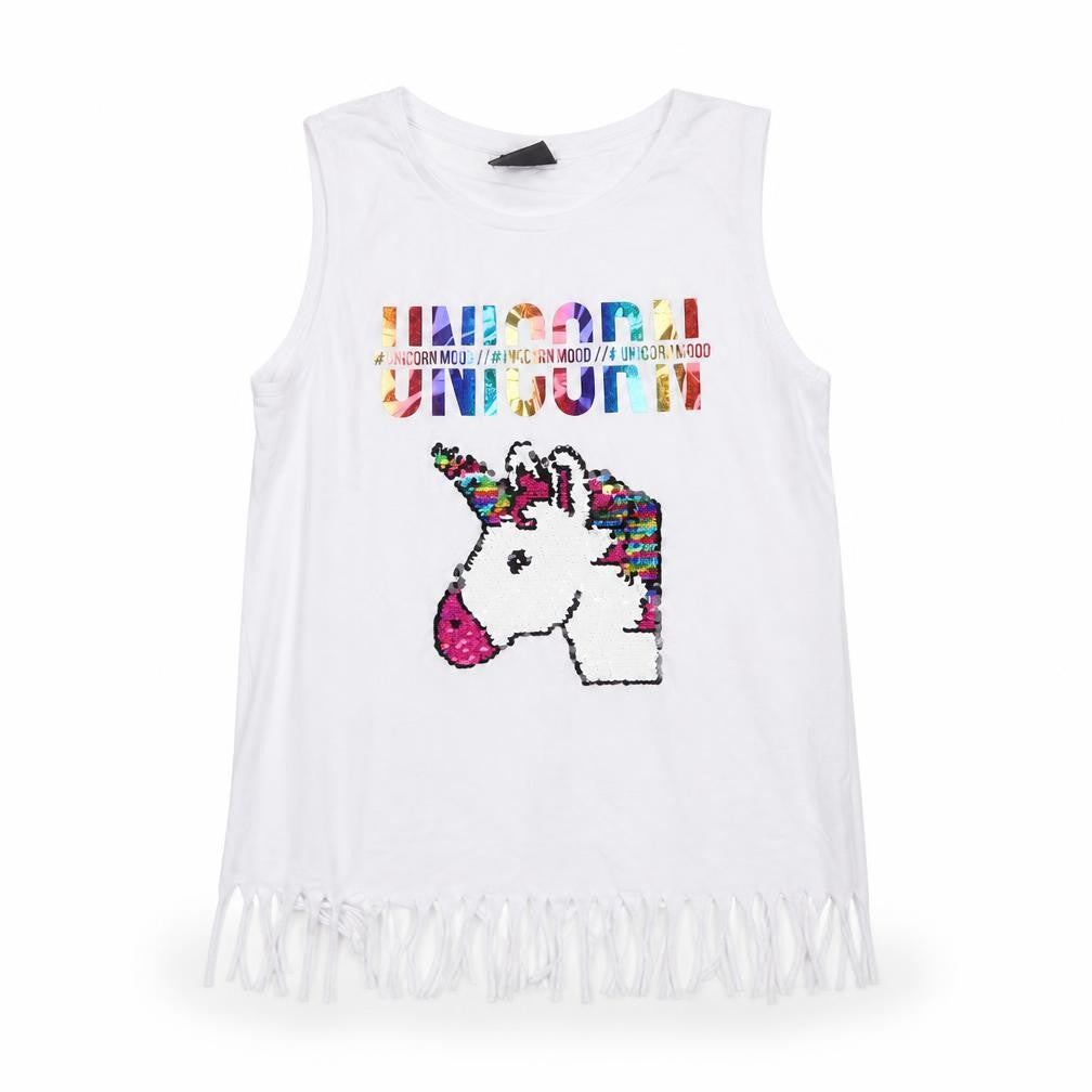 Primark Girls White  Cotton Camisole Tank Size 11-12 Years Scoop Neck  - Unicorn