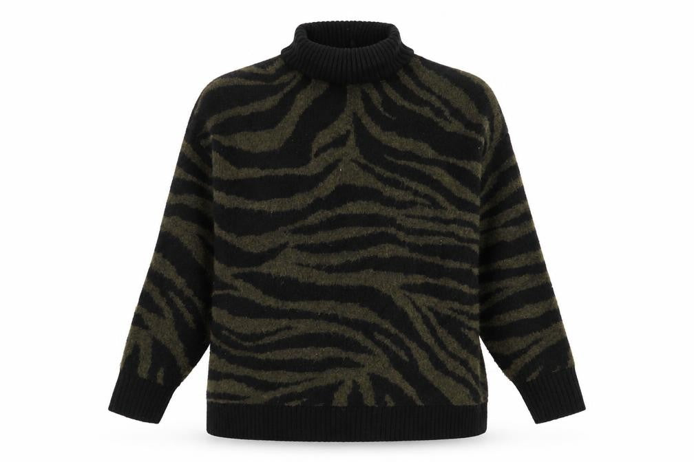 Front view of New Look women’s green roll neck geometric polyester jumper, size S