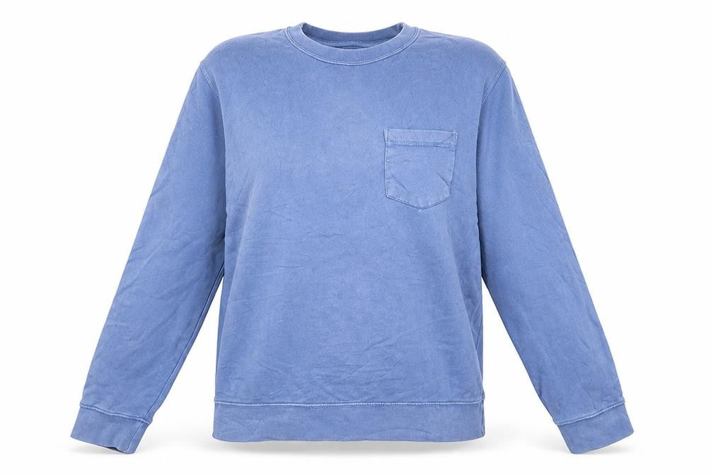 Front view of C.S.MMXI women’s blue cotton pullover sweatshirt, size M