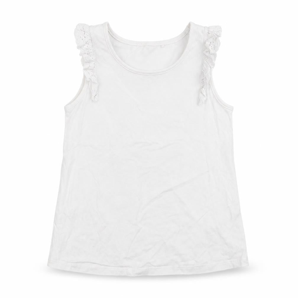 Front view of Next girls’ white cotton basic tank, size 7-8, years scoop neck
