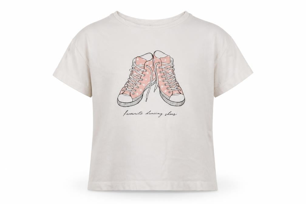 Front view of Mango girls’ white cotton basic t-shirt, size 6, years crew neck