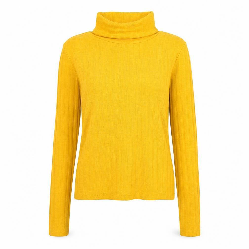 Front view of H&M women’s yellow roll neck polyester jumper, size S