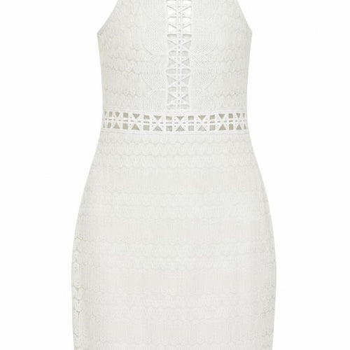 Topshop Womens Ivory  Nylon Pencil Dress  Size 8  Square Neck Hook & Loop