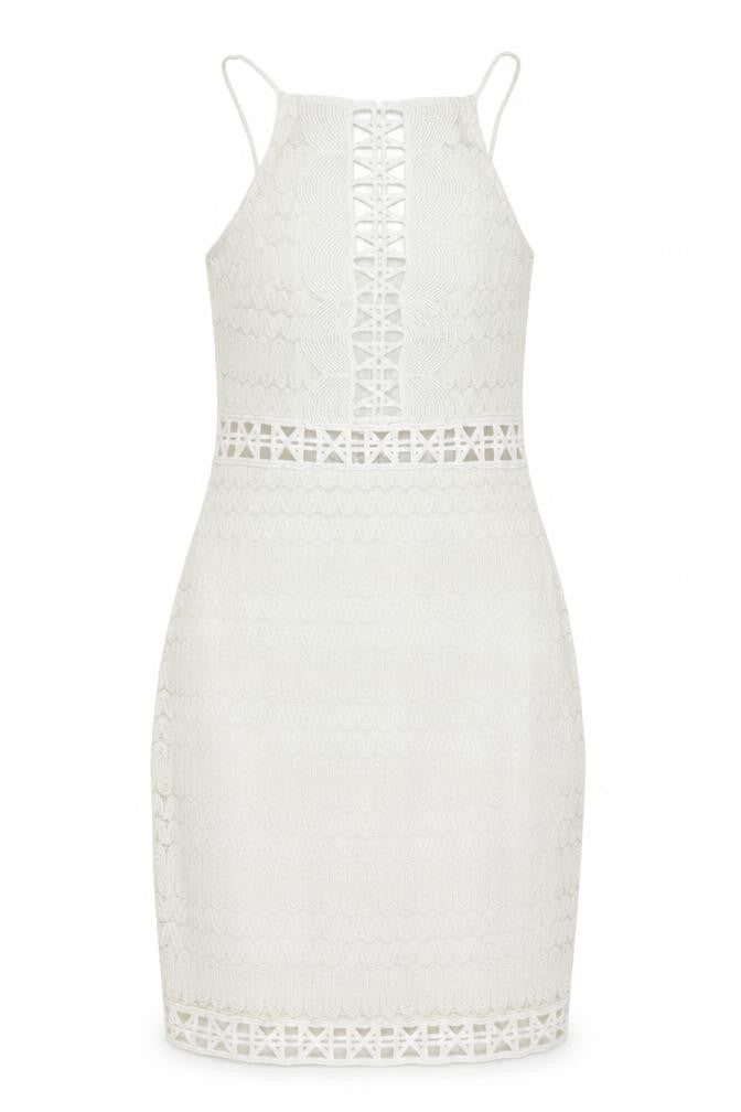 Topshop Womens Ivory  Nylon Pencil Dress  Size 8  Square Neck Hook & Loop