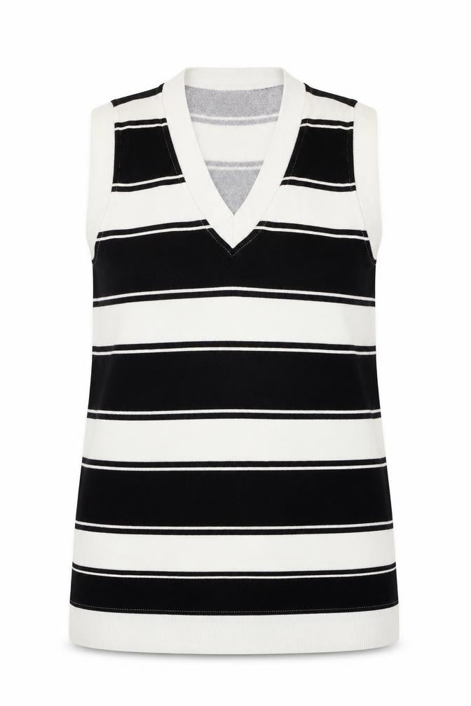 Front view of H&M women’s white striped cotton vest sweatshirt, size M, pullover