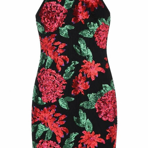 Quiz Womens Black Floral Polyester Pencil Dress  Size 6  Halter Zip