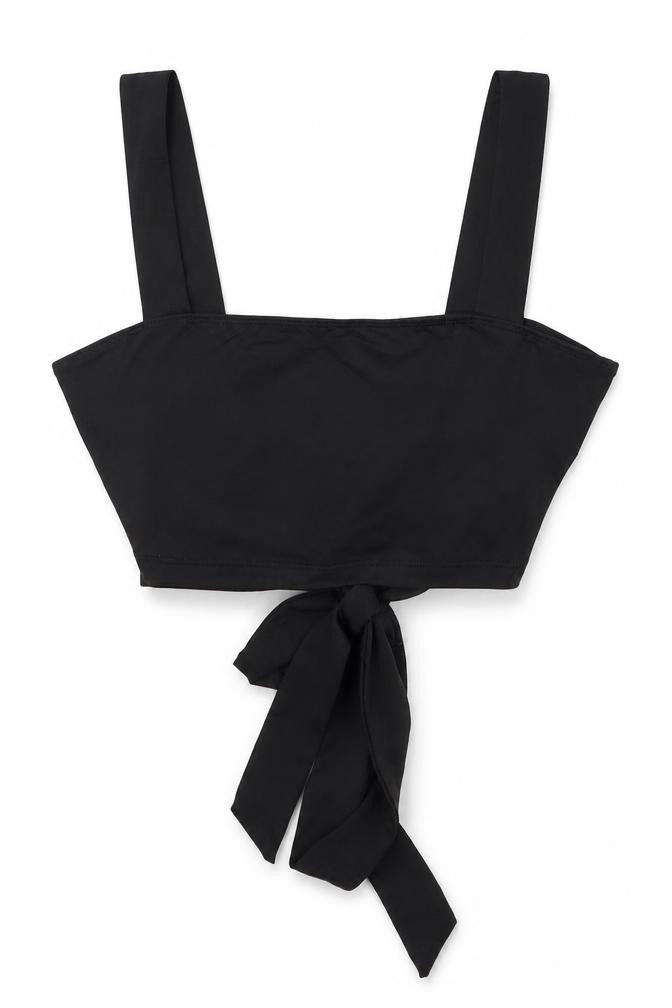 Front view of SHEIN women’s black polyester cropped tank, size XS, square neck