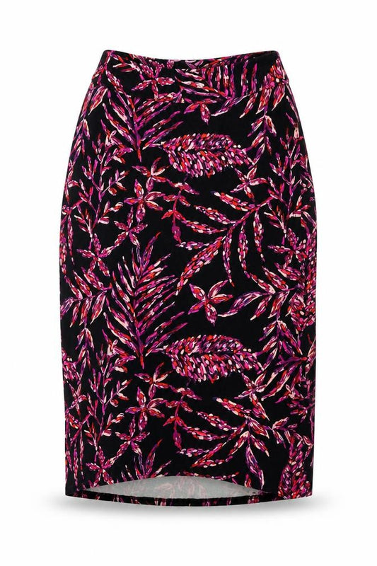 Front view of Artisanny women’s multicoloured floral rayon a-line skirt, size XS
