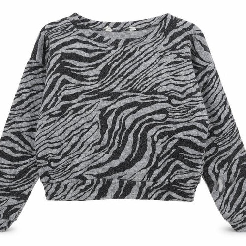 Miss Evie Girls Grey Round Neck Animal Print Polyester Pullover Jumper Size 7-8 Years  Pullover