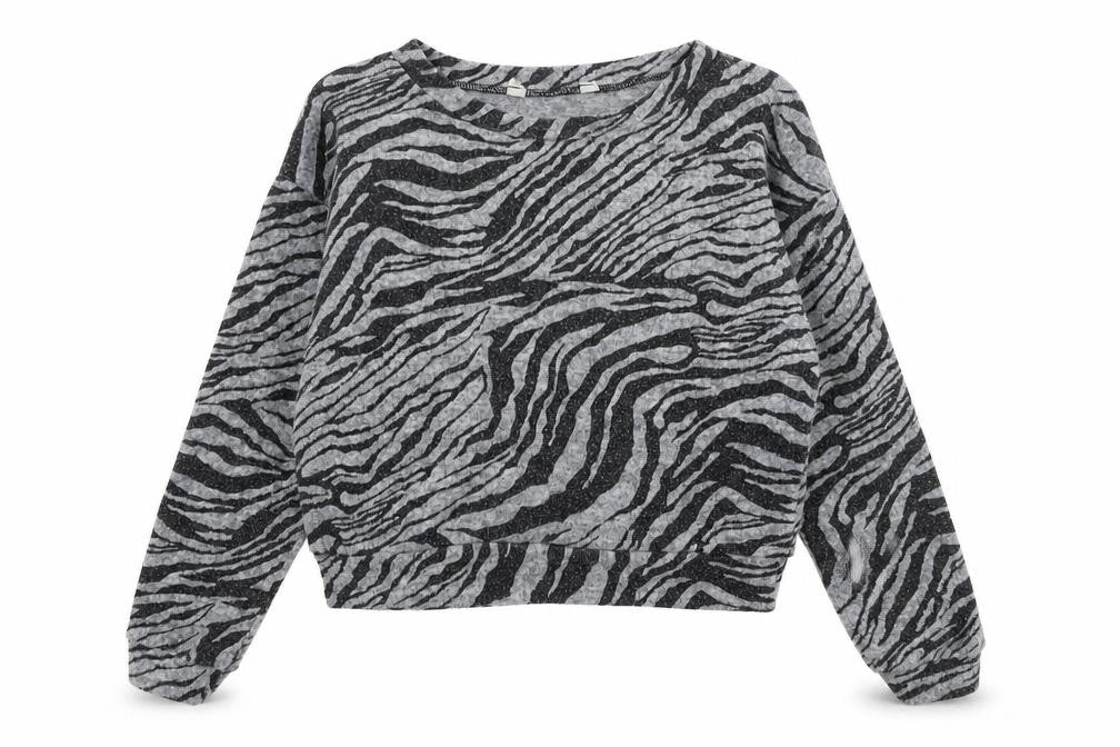 Miss Evie Girls Grey Round Neck Animal Print Polyester Pullover Jumper Size 7-8 Years  Pullover