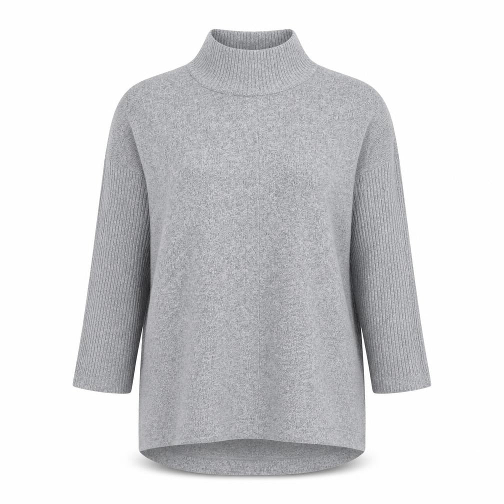 Front view of Marks & Spencer women’s grey high neck polyester jumper, size UK 10