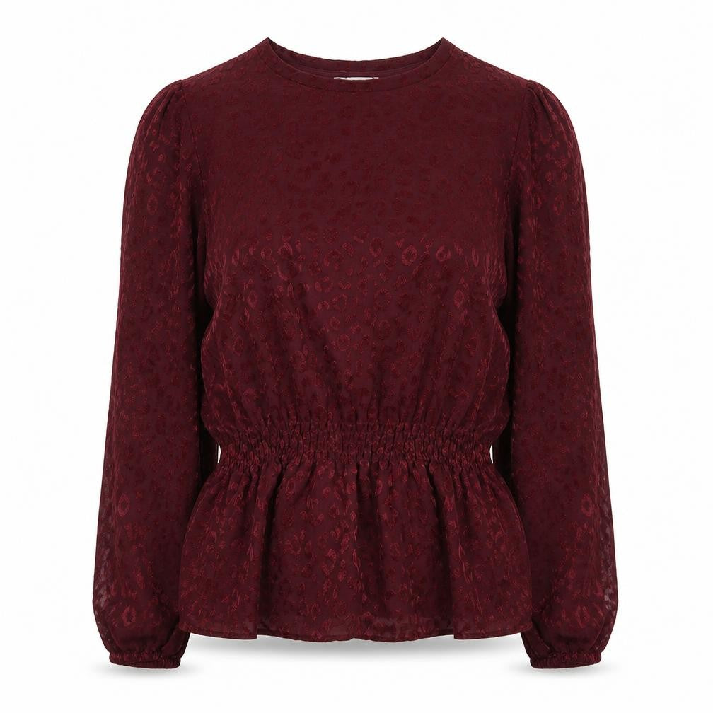 Front view of Papaya women’s red animal print polyester basic blouse, size UK 12, round neck