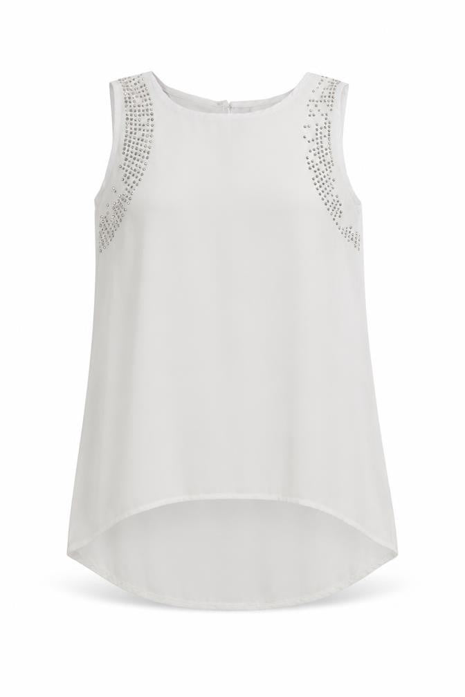 Front view of Red Queen women’s ivory polyester basic blouse, size S, round neck