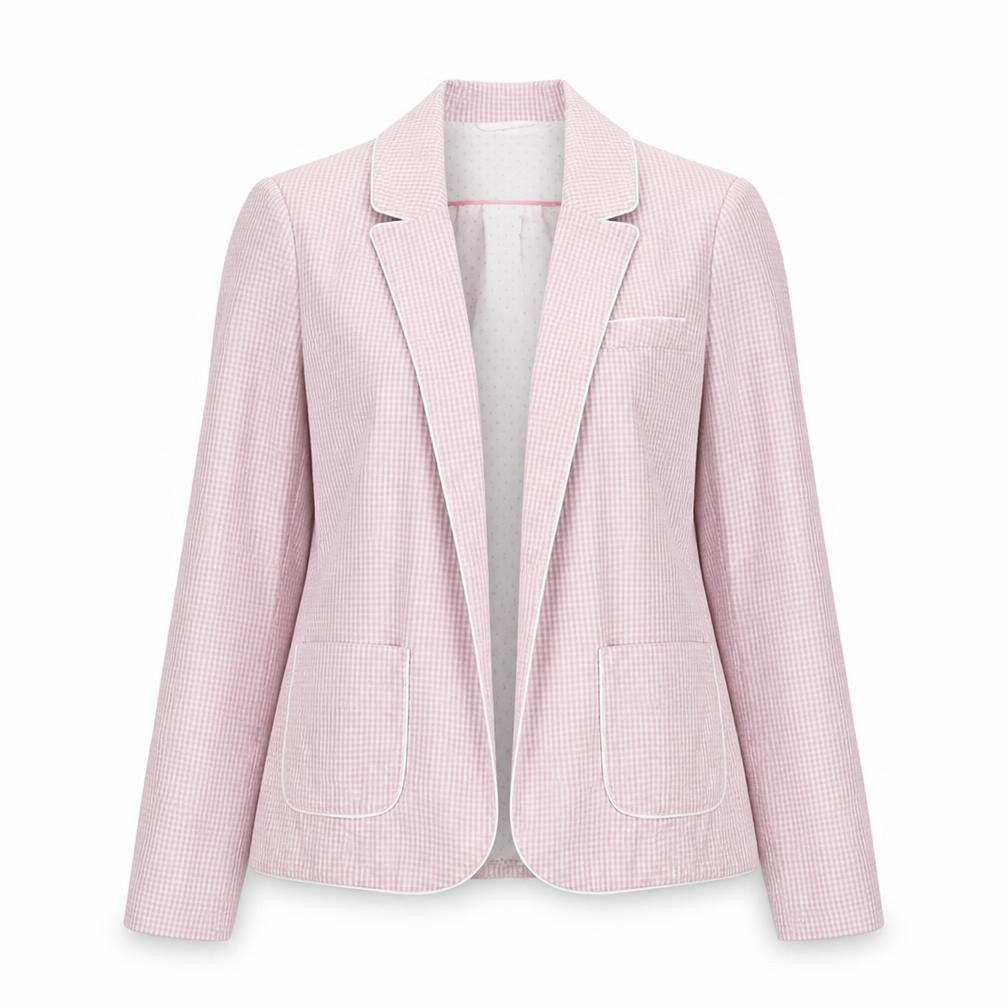 Front view of Atmosphere women’s pink geometric jacket, size UK 10