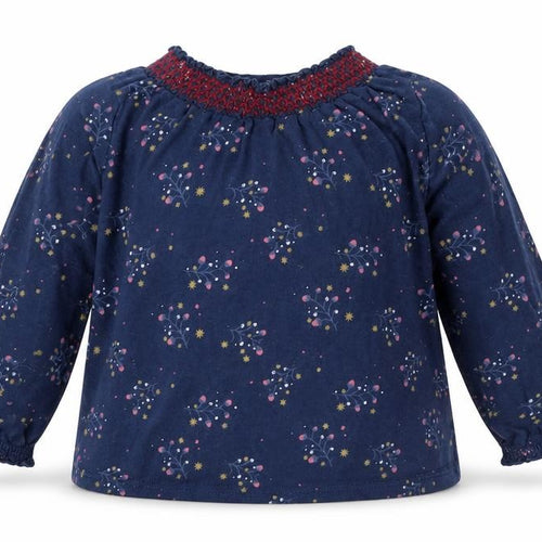 F&F Girls Blue Floral Cotton Basic T-Shirt Size 9-12 Months Round Neck
