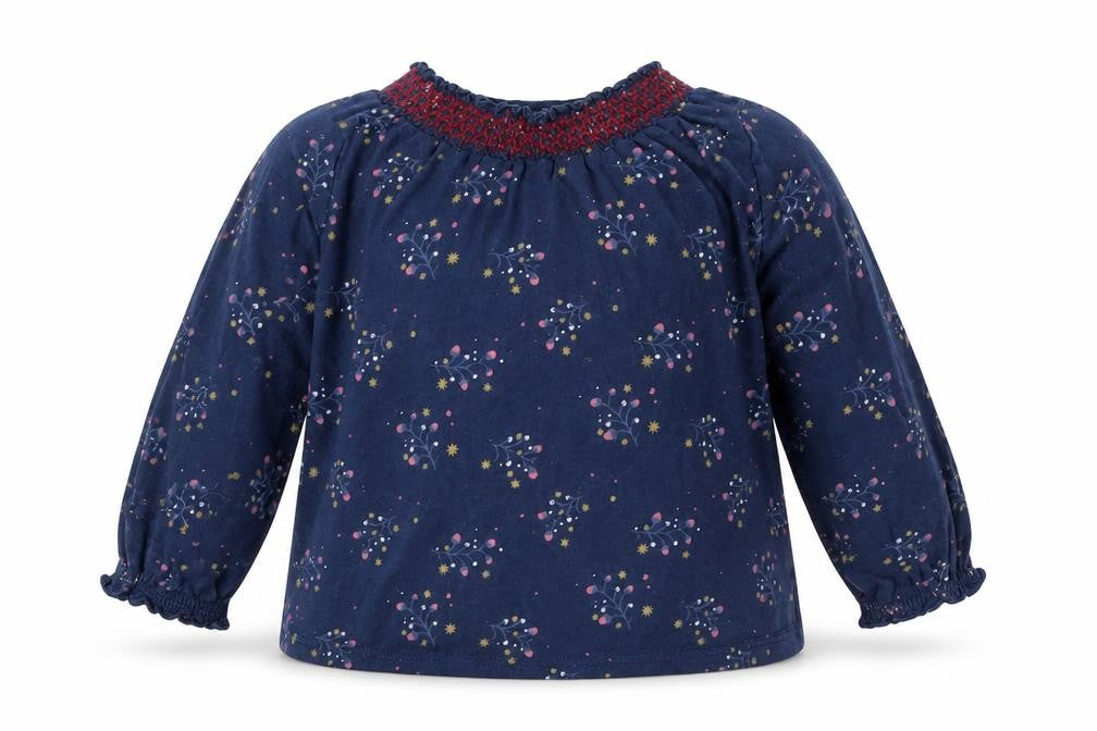 F&F Girls Blue Floral Cotton Basic T-Shirt Size 9-12 Months Round Neck