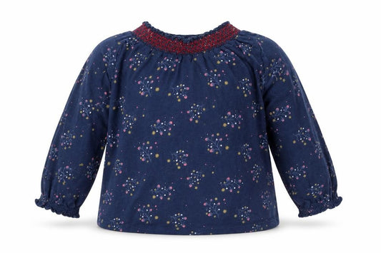 Front view of F&F girls’ blue floral cotton basic t-shirt, size 9-12, months round neck