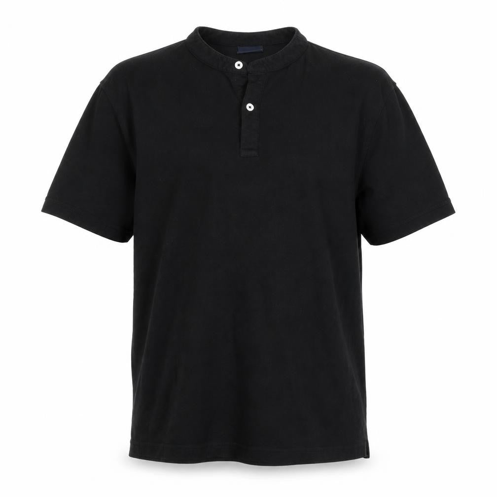 Front view of Lefties men’s black cotton polo, size L, round neck button