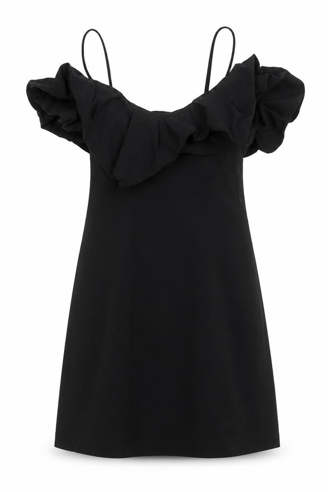 Front view of Stradivarius women’s black cotton a-line, size S, round neck