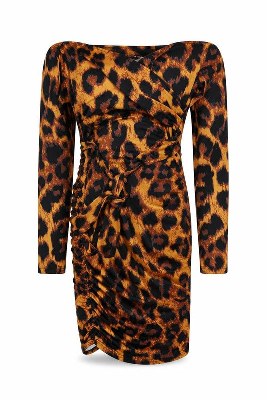 Front view of CHICME women’s orange animal print cotton bodycon, size XL, off the shoulder pullover