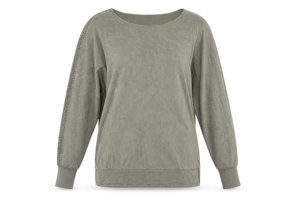 Front view of Tu women’s green boat neck viscose jumper, size L