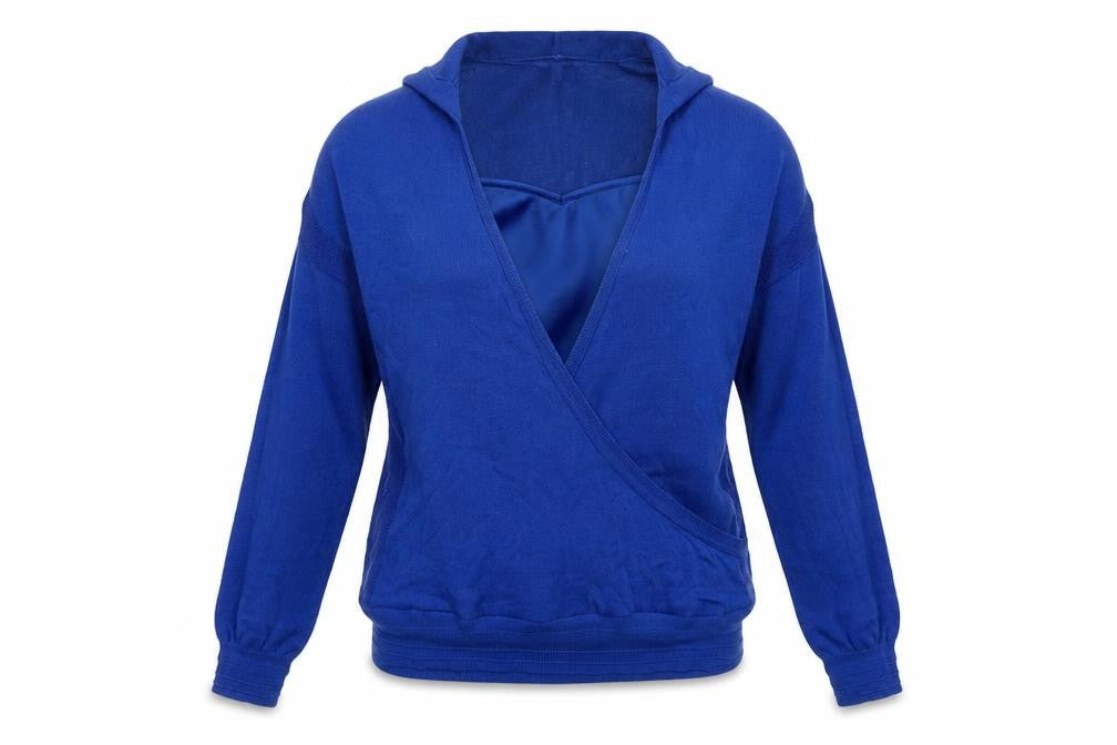 Front view of Next women’s blue v-neck viscose jumper, size UK 10