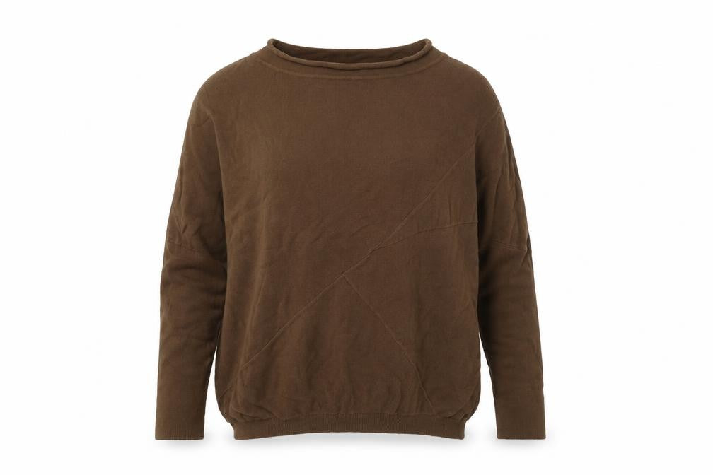 Front view of Label Lab women’s brown round neck cotton jumper, size UK 10
