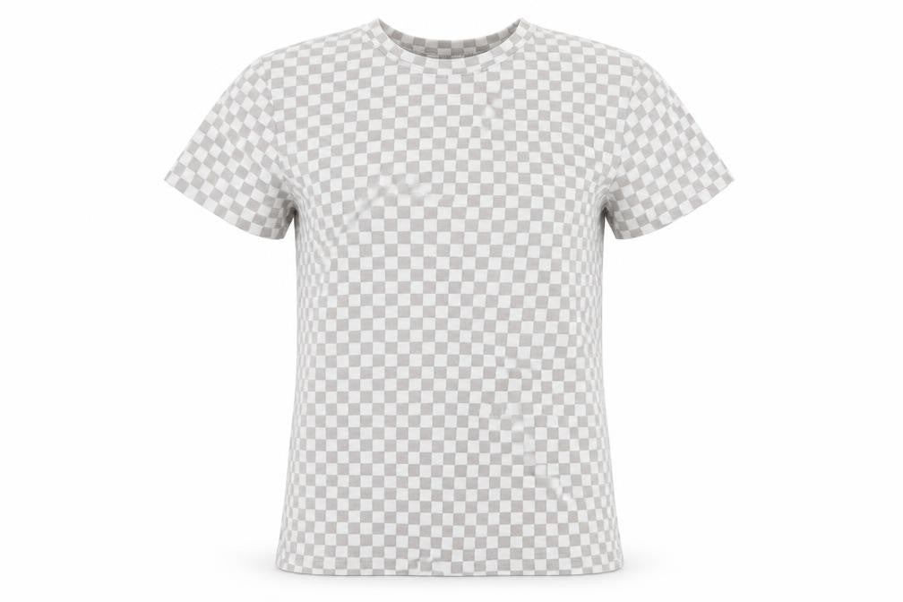 Front view of Primark women’s multicoloured check cotton basic t-shirt, size XS, round neck