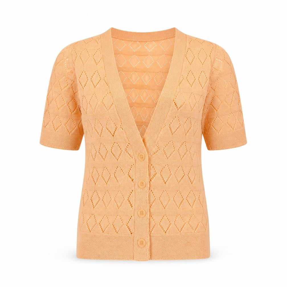 Harold Ingram Womens Orange V-Neck  Acrylic Cardigan Jumper Size S