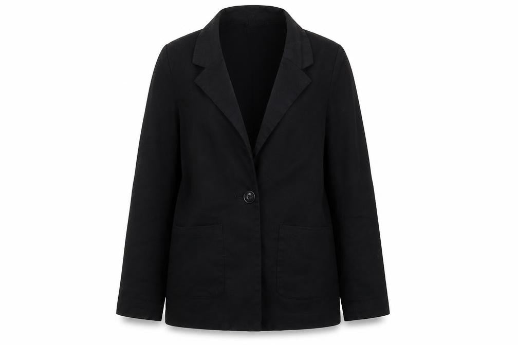Front view of Divided women’s black jacket, size UK 6, buckle